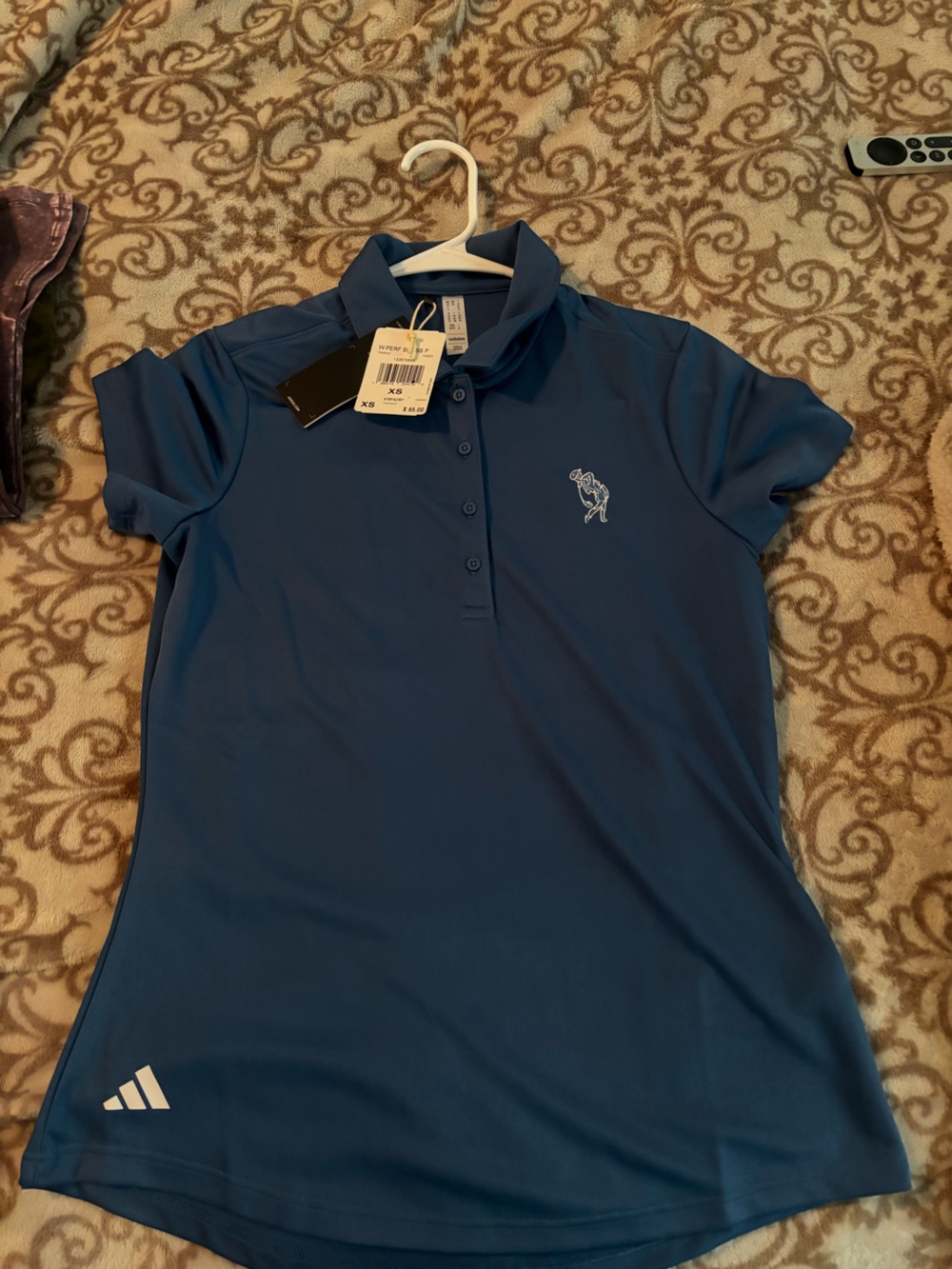 adidas Blue Women's Golf Polo with Embroidered Golfer Logo